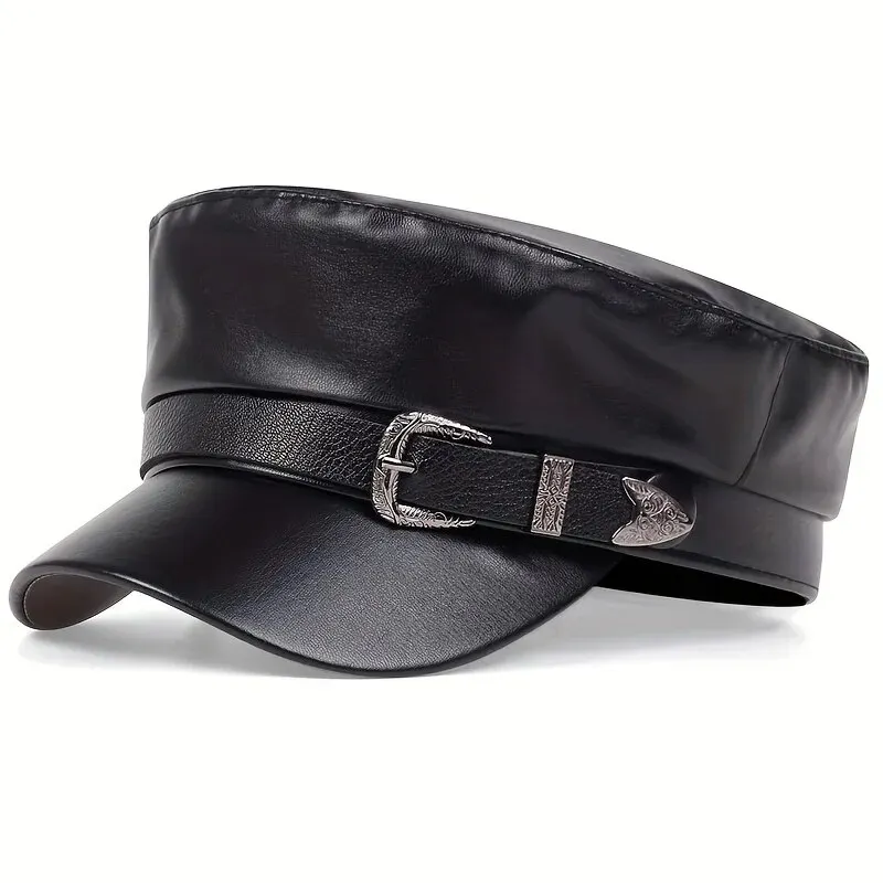 Leather Work Hat - Modische Damen-Hüte mit Großer Gürtelschnalle aus