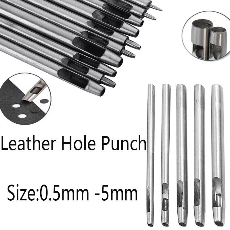 Leatherwork Hole Punch - 0,5–5 mm Leder-Lochstanzwerkzeug-Set, runde Locher-Arbeitswerkzeuge für
