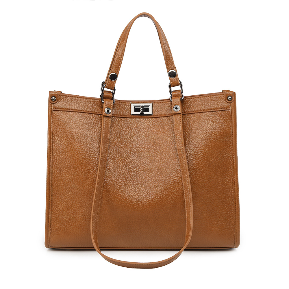 Leather Work Handbags - Damen Große Kapazität Tragetasche PU-Leder Drehverschluss