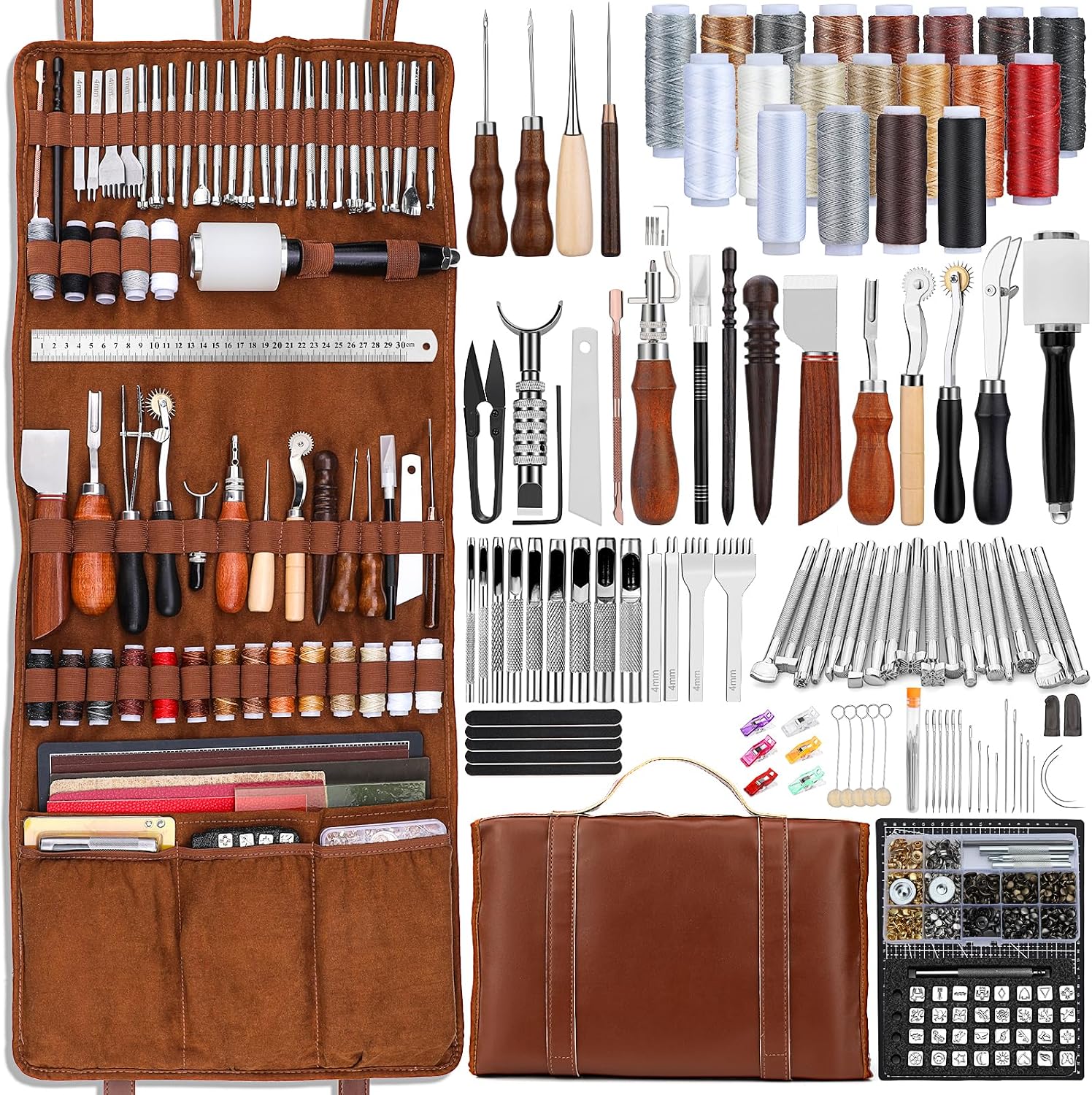 Leather Working - Lederbearbeitungs-Set mit Werkzeugen für Lederhandwerk, Schneidematten,