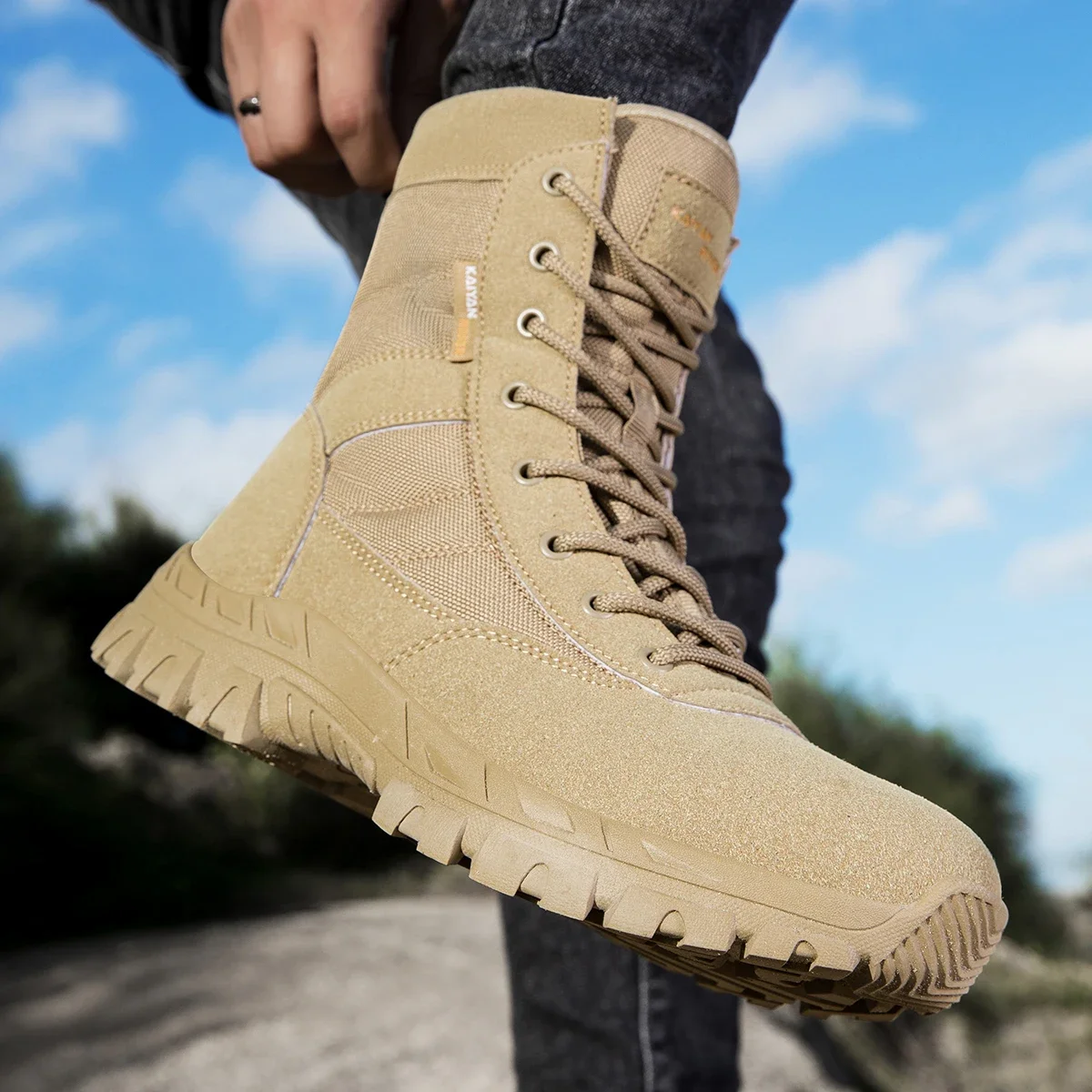 Leatherwork Boots - Herren Outdoor Wanderschuhe High-Top Lederstiefel Taktische