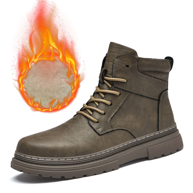 Leatherwork Boots - Warme Winter Männer Leder Schuhe Gummi