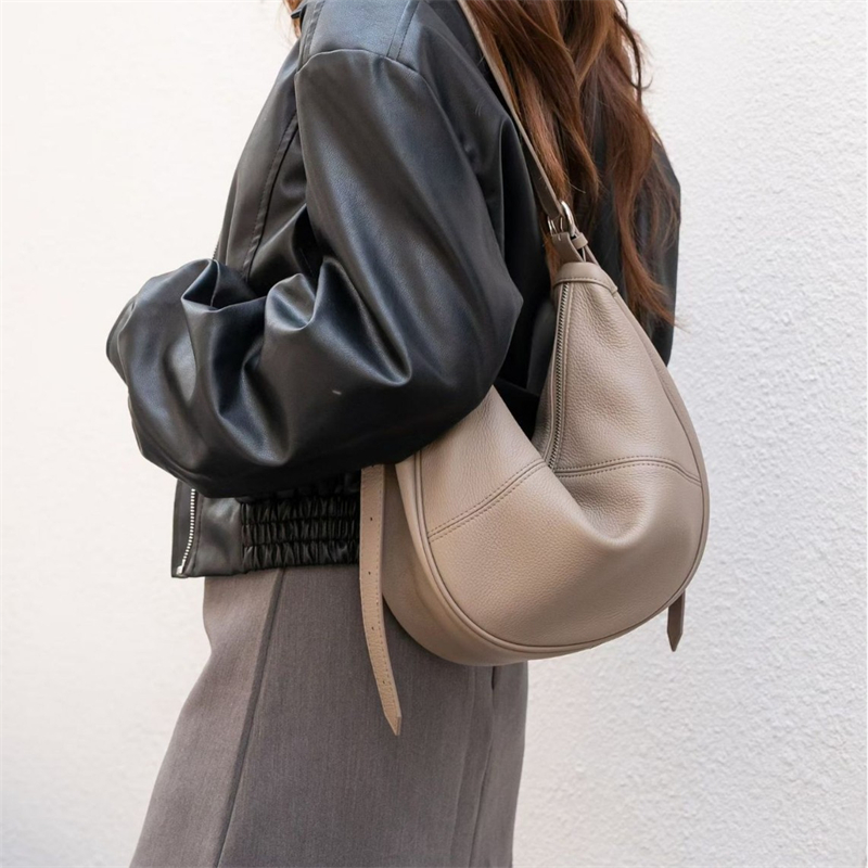 Leather Work Handbags - BURMINSA Echtleder Halbmond-Hobo-Schultertasche für Damen, Weiche