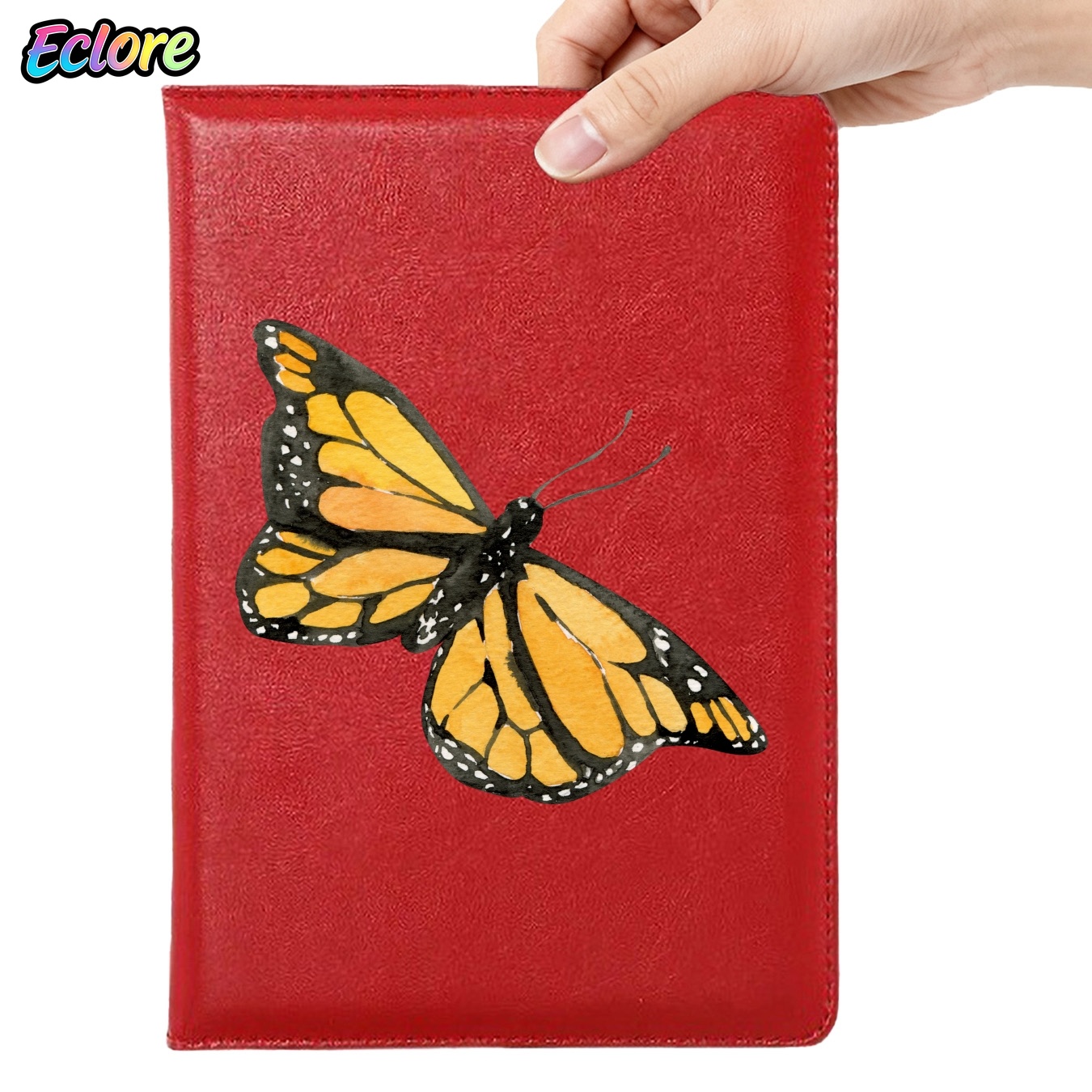 Leatherwork Journal - Aquarell-Notizbuch mit orangefarbenem Schmetterling, Kunstleder, A5,