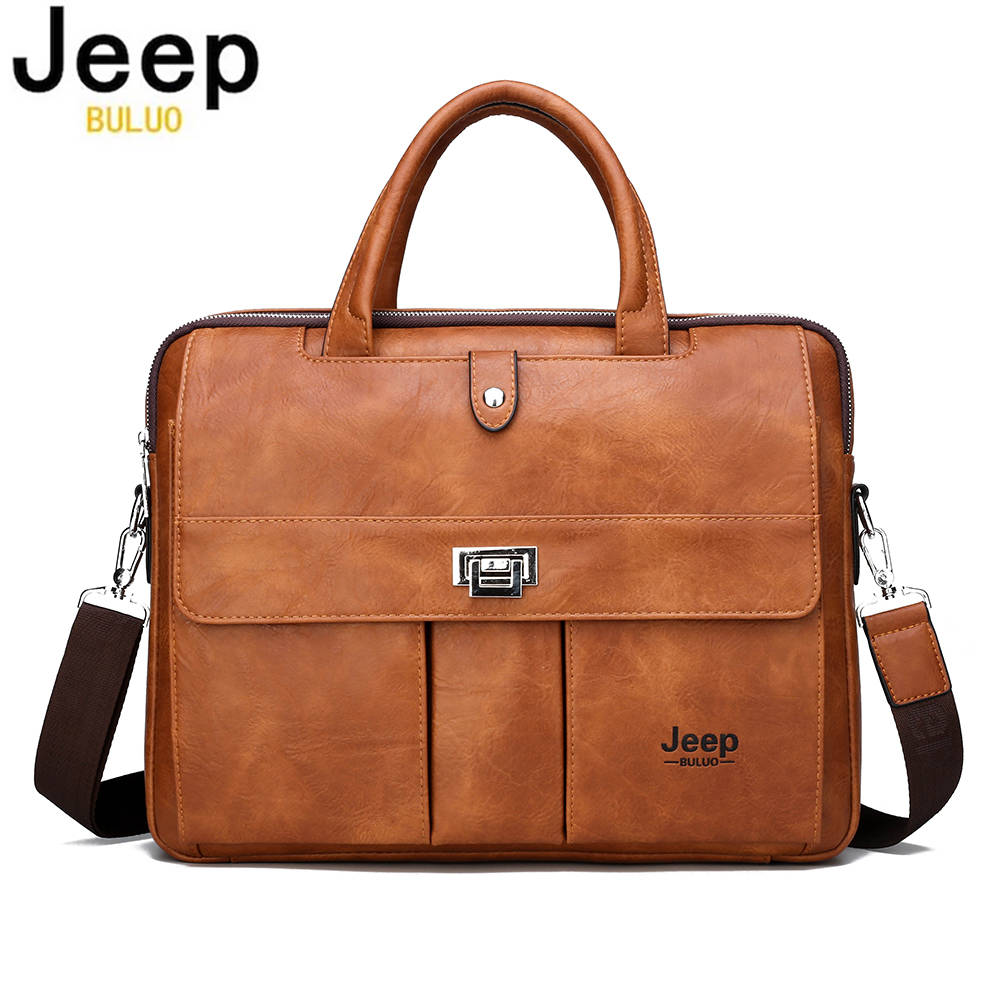 Leather Work Handbags - Jeep Buluo Herren-Leder-Aktentasche 14 Zoll Laptop-Umhängetasche