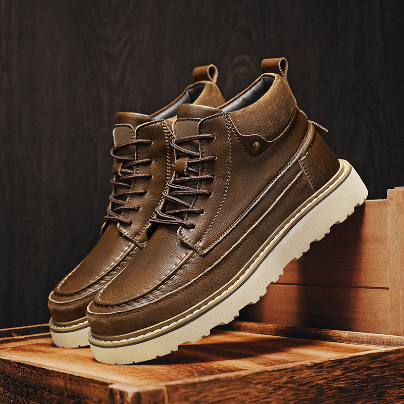 Leatherwork Boots - Herren Braune Fleece-gefütterte Warme Hohe Arbeitsstiefel