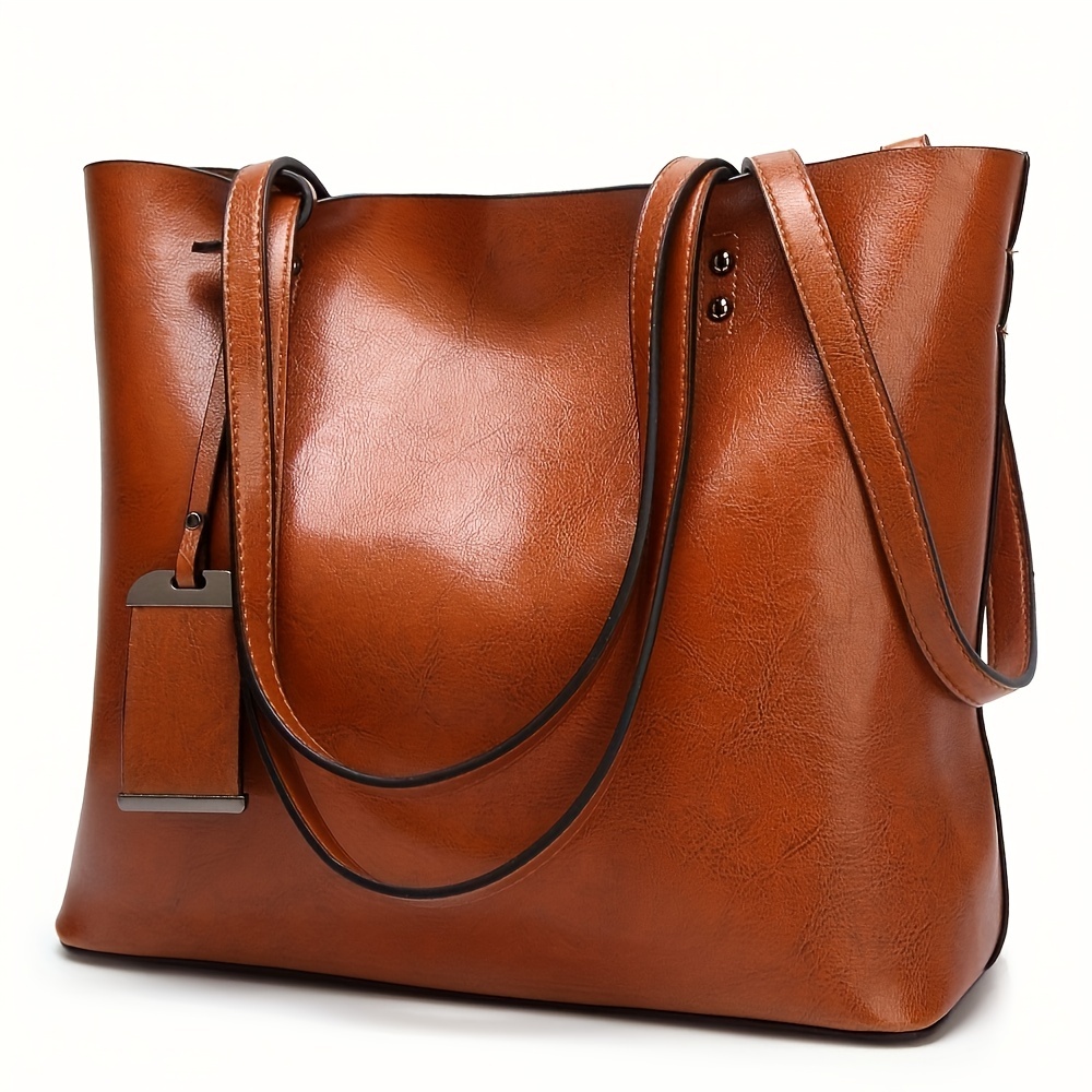 Leather Work Handbags - Modische klassische Retro Leder Damen Einkaufstasche