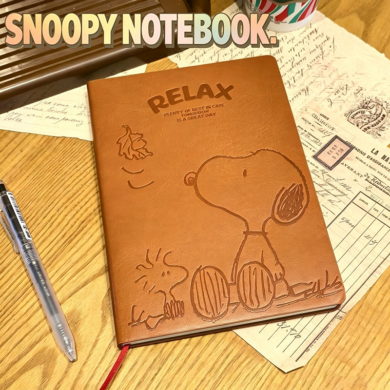 Leather Work Notebook - Vintage Snoopy A5 Leder-Notizbuch Niedlicher Geprägter