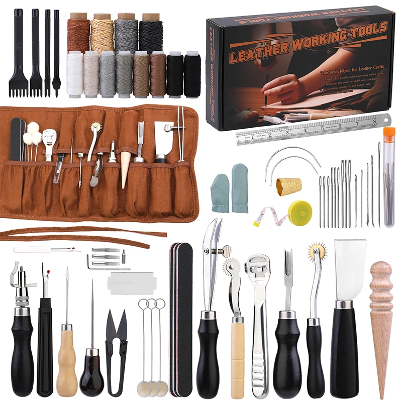 Leatherwork Repairs - KRABALL Professionelles Lederhandwerk-Werkzeugset, Handnähen, Reparaturset, Wachsfaden,